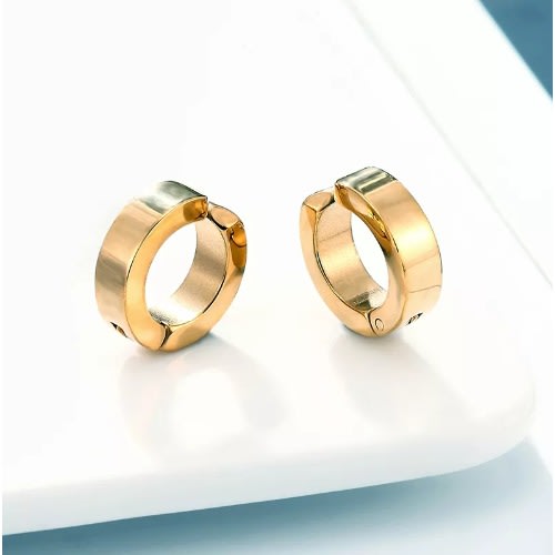 2pcs Unisex Steel Non Piercing Hoop Earrings - Gold