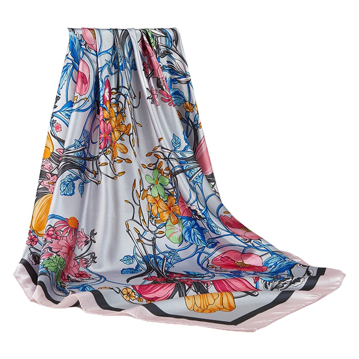 Sunscreen Exquisite Faux Silk Scarf Women Elegant-Grey