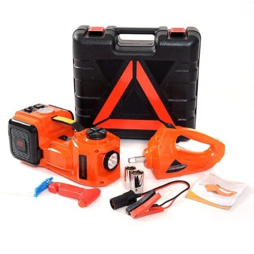 3-in-1 Electric 3-ton Car Hydraulic Floor Jack, Tire Inflator Air Pressure Gauge, Impact
