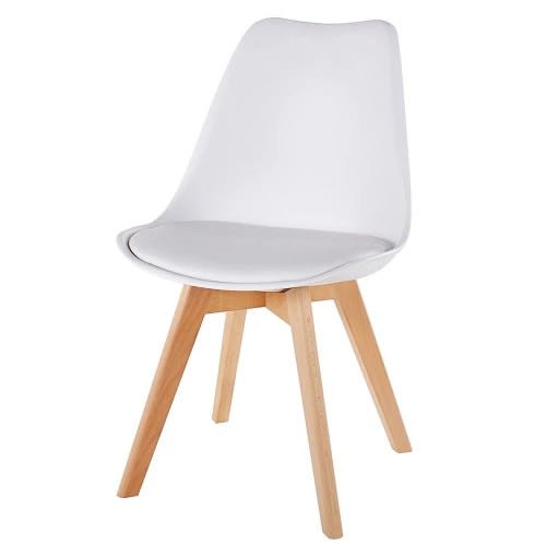 Plastic Chair With Wooden Legs - White