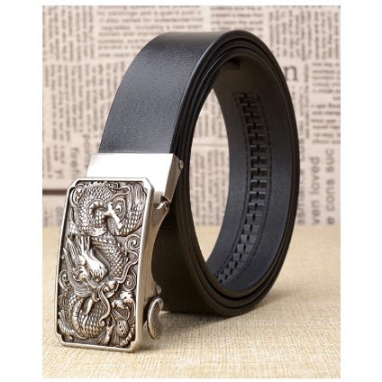 Steel Buckle Cowhide Automatic Belts - Black