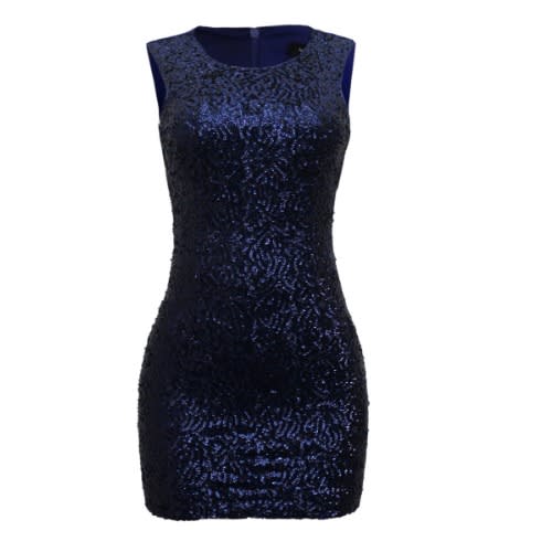 Front Glittering Bodycon Dress - Blue