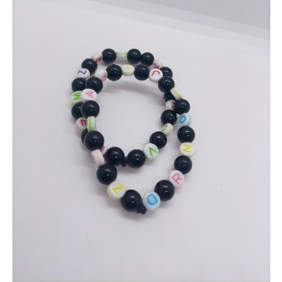2pcs Unisex Colored Alphabet Beaded Bracelets - Black