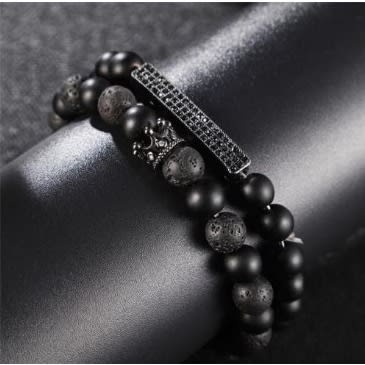 2 In 1 Crystal Matts Stone Beads Bracelet - Black