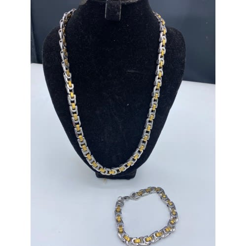 2 Pieces Men’s Necklace And Link Bracelet