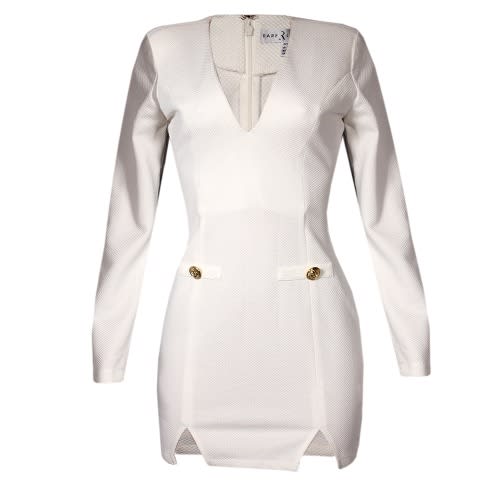 Buttoned Open Military Mini Dress - White