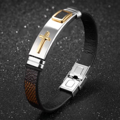 Unisex Cross Leather Bracelet - Brown