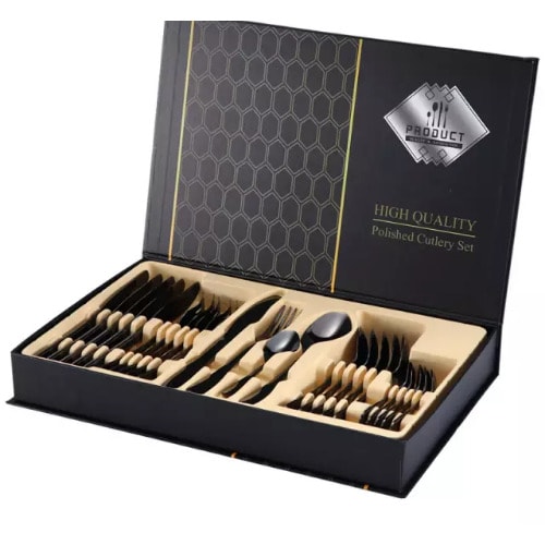 Set Of 24pcs Black Stainless Cutlery - Spoon + Fork And Knife
