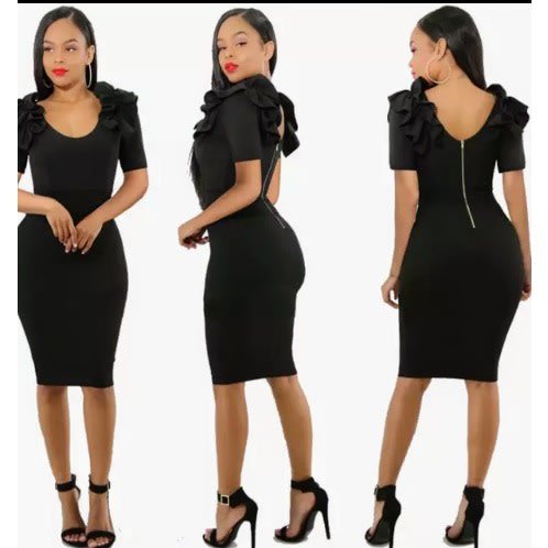 Ruffles Details Ladies Party Club Spamdex Bodycom-black
