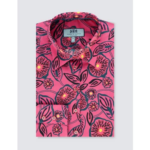 Women's Fuchsia Floral Fitted Shirt - Single Cuff