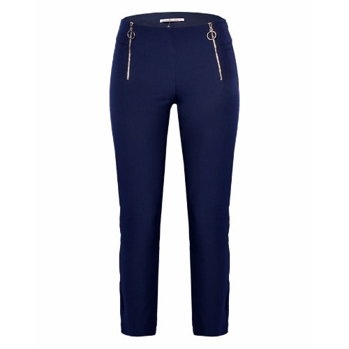 Women's Double Zip Ponte Crop Trouser - Navy