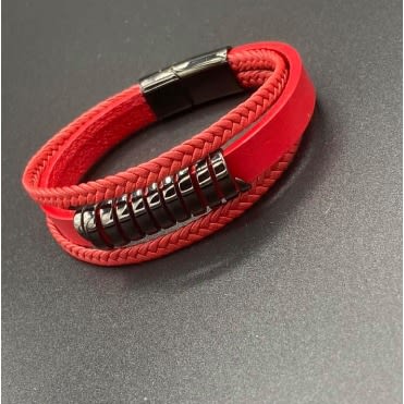Men's Leather Bracelet - Red & Black