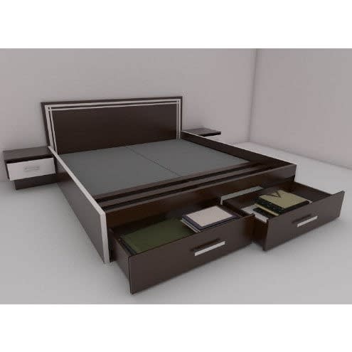 6Ft x 6Ft Bedframe With 2 Night Stands - Dark Brown