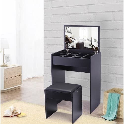 J Best Venture  Vanity Set With Stool & Mirror - Black