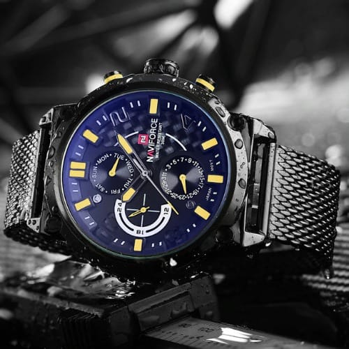 Men's Metal Water Proof Wrist Watch - Black