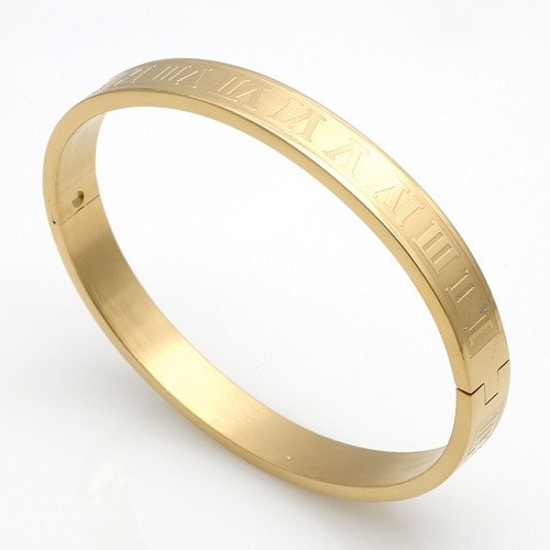 Men Cuff Bracelet Bangle With Roman Numeral Carving