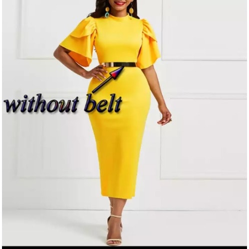 Flare Hand Dress Without Belt - Yellow