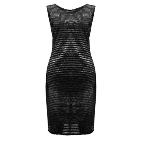 Metallic Stripe Midi Dress - Black