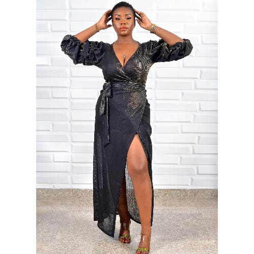 Chinny's Evening Wrap Dress -Black