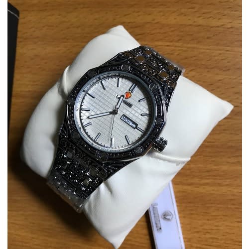 Men's Print Signature Bracelet Strap Wrist Silver Watch