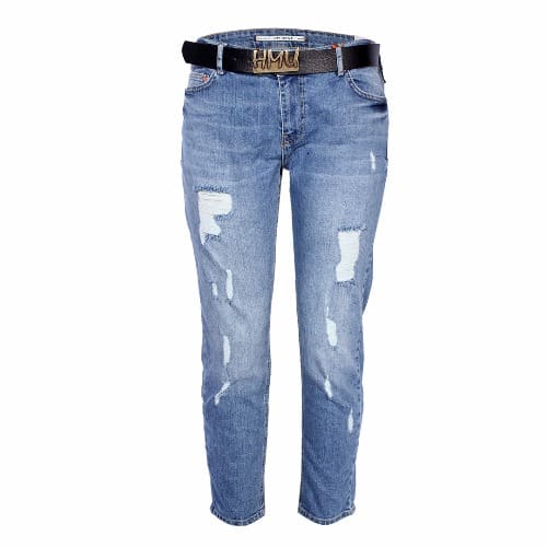 Patched Crop Jeans with Matching Belt