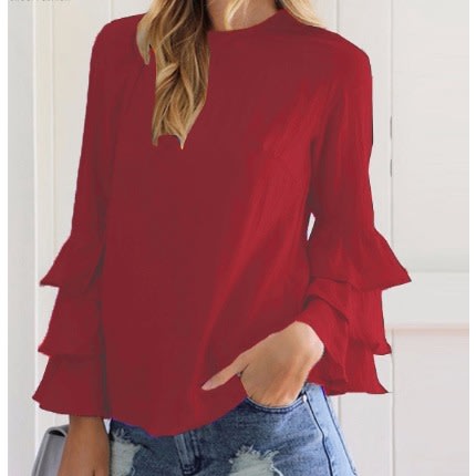 Plain 3 Step Sleeve Top - Red