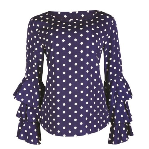 Polkadot 3 Step Bell Sleeve - Blue