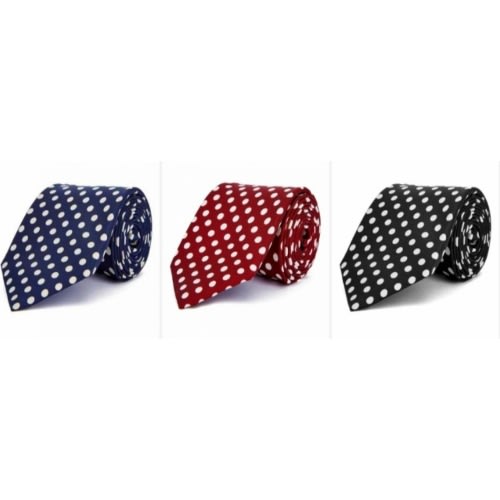 Men's Dotted Long Ties  - Navy Blue + Wine + Black