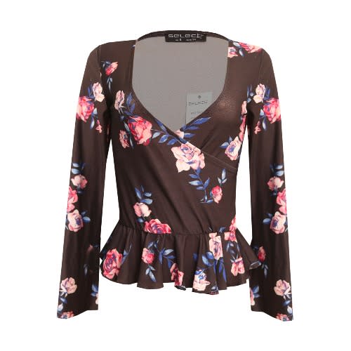 Autumn Romance Floral Wrap Top - Black