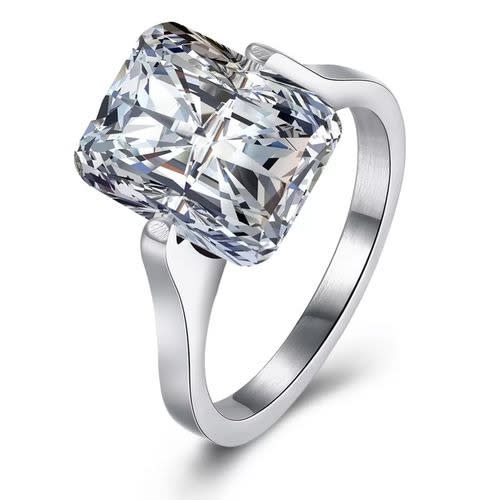 Big Square Zirconia Titanium Steel - Engagement Ring - Silver