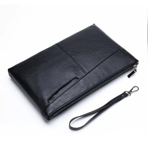 Men's Designer Leather Lope Zipper Purse - Black