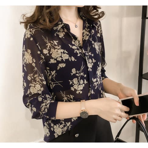 Floral Long Sleeve Blouse- Blue