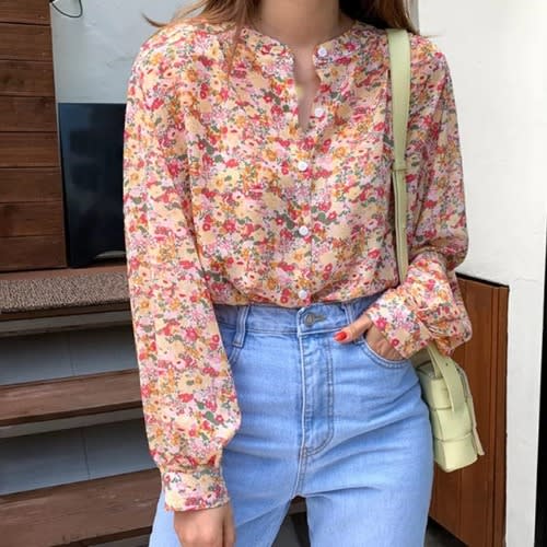 Floral Print Blouse- Orange