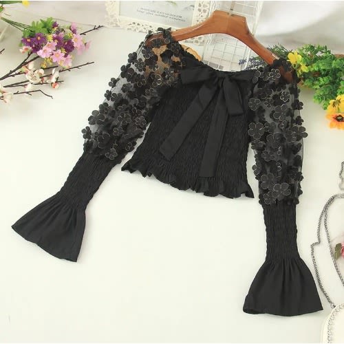 3d Floral Blouse- Black