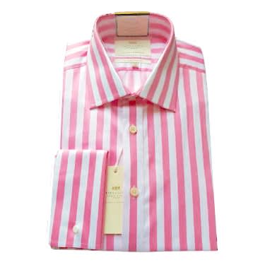 Men's Pink & White Bengal Stripe Slim Fit Shirt -double Cuff