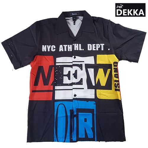 Men's NYC Island Short Sleeve Aloha Beach Hawaiian Shirt - Black