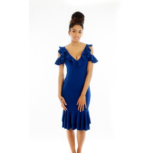Ladies Frills Bodycon Peplum Mermaid Fit Dress - Us S