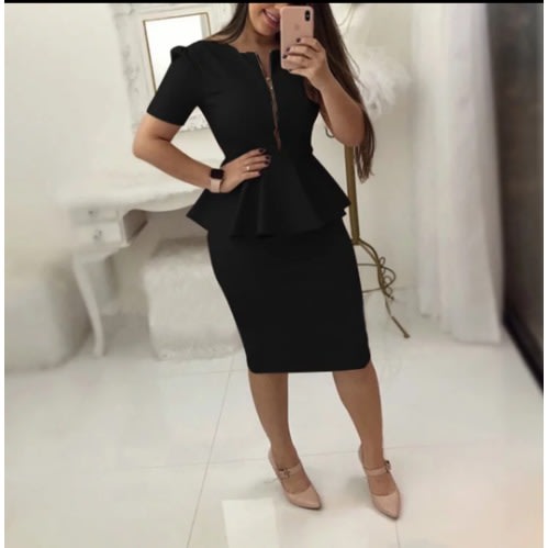 Elegant Peplum Front Zipper Dress