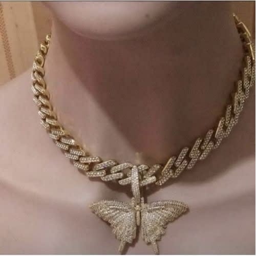 Iced Out Cuban Chain With Butterfly Pendant