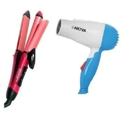 2 In 1 Hair Straightener With Curler And Hair Dryer Blue