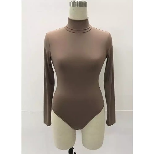 Womens Turtle Neck Lycra Body Suit - Biege