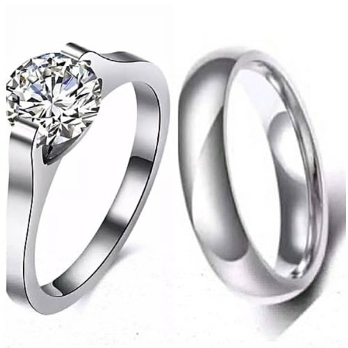 Fashion Front Titanium Wedding Rings Set- Silver