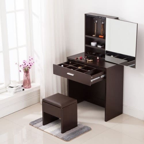 Dresser With Storage Drawer And Sliding Mirror