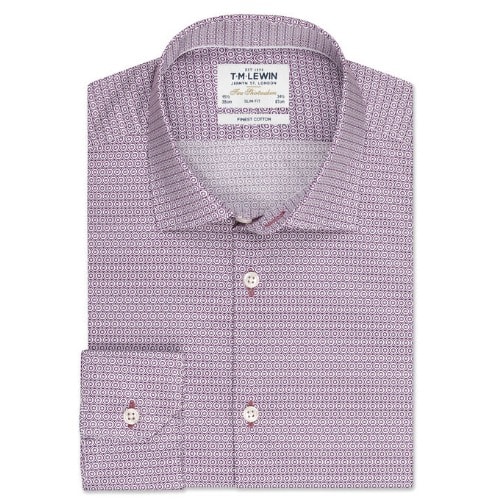 Slim Fit Burgundy Micro Mosaic Print Shirt – Button Cuff