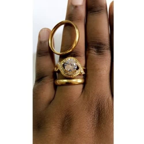 Wedding Ring Set - 3  In 1 -  Gold
