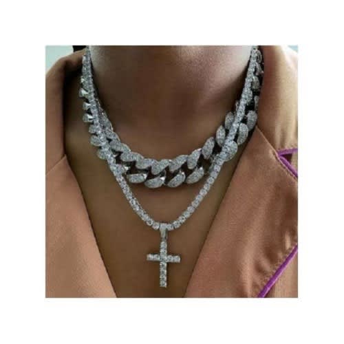 Iced Out Cuban Chain With Cross Pendant