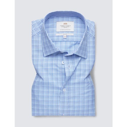 Multi Check Relaxed Slim Fit Short Sleeve Shirt - Blue & White