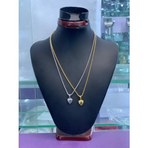 Double Chain With Love Pendant - Silver And Gold