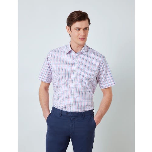 Pink & Navy Multi Check Slim Fit Short Sleeve Shirt