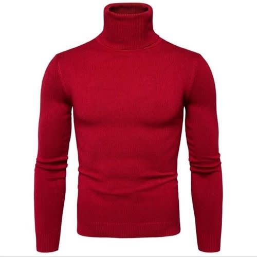 Men's Solid Color Turtle Neck Top - Red Wine